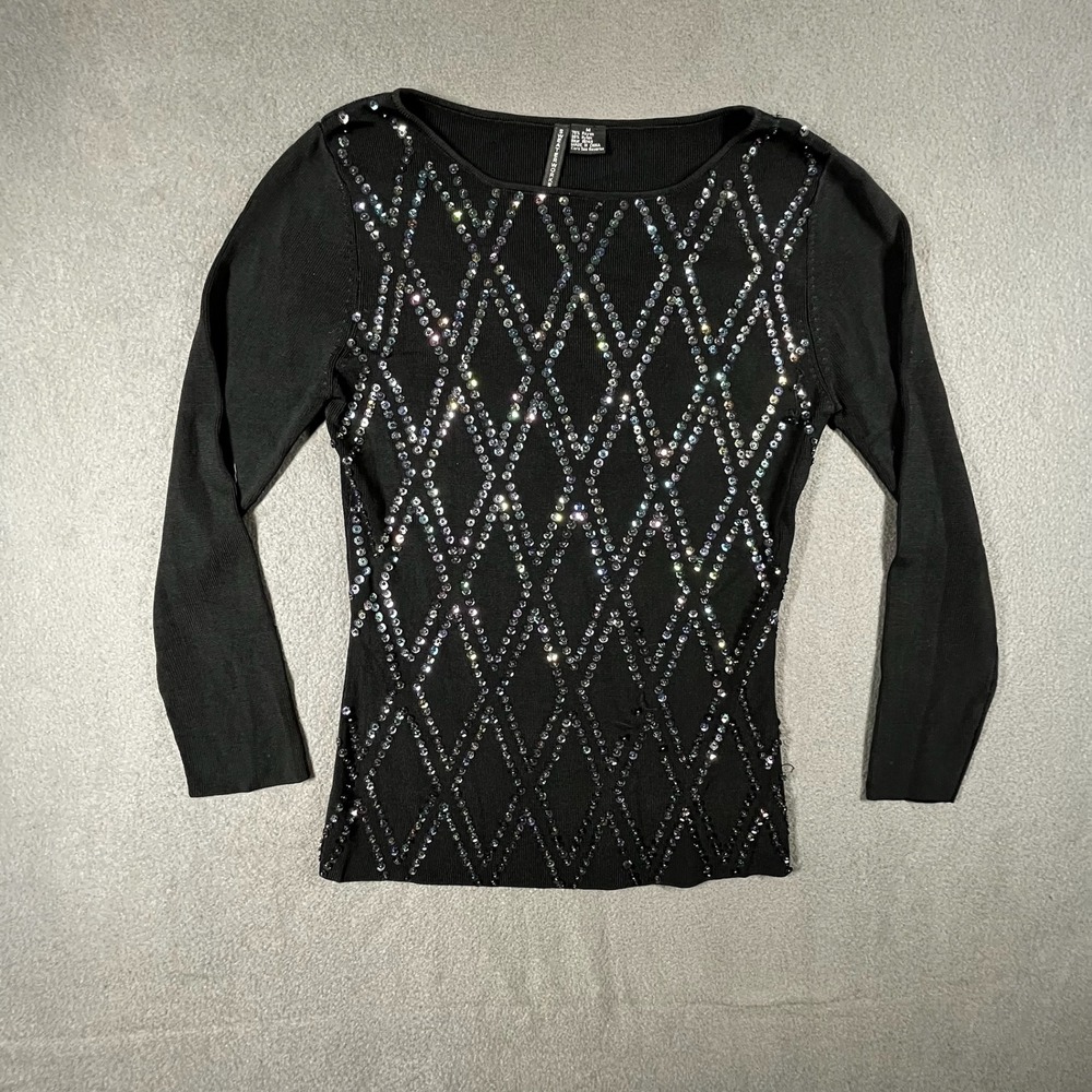 Sweaterworks Black Sparkle Sequin Embellished Knit Long Sleeve‎ Top Medium